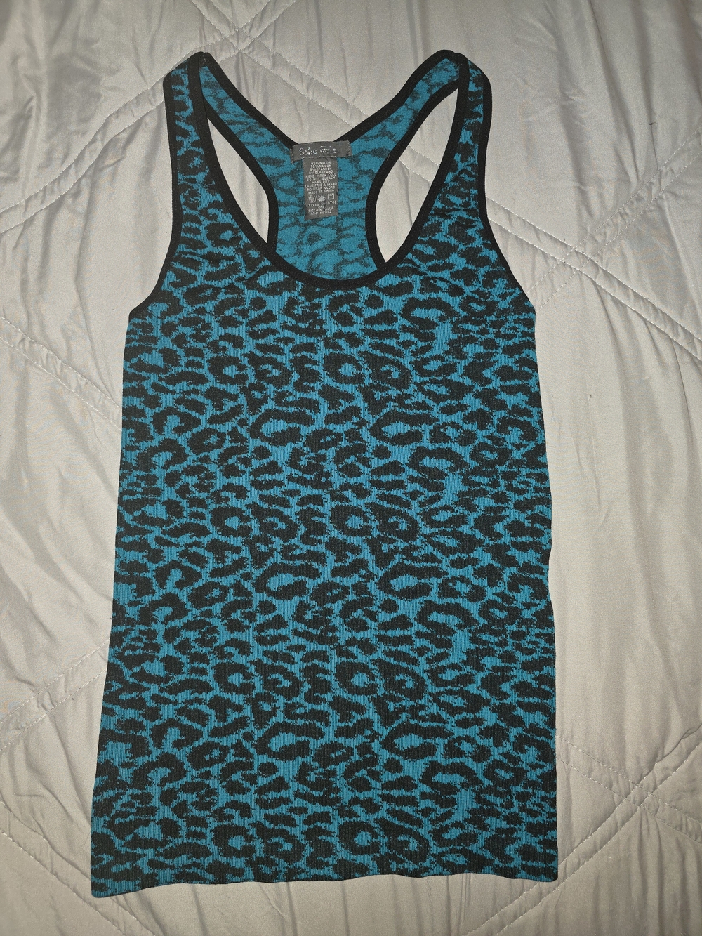 Sleeveless Teal Leopard Print Racerback Tank Top